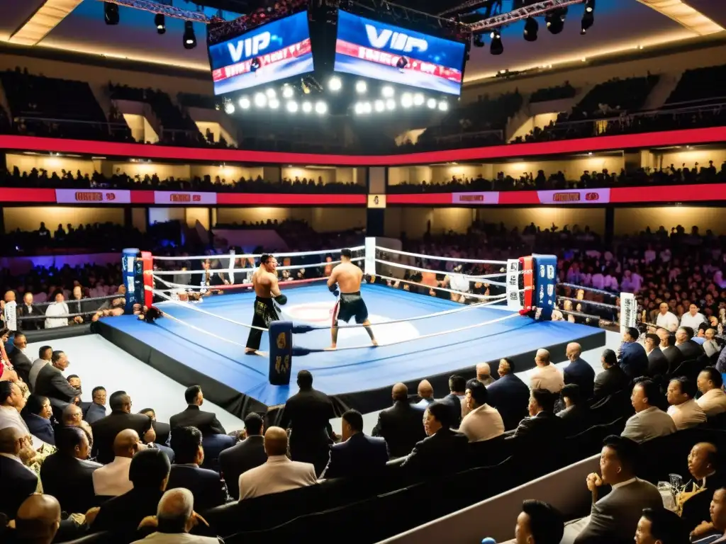 Emocionante evento de artes marciales con paquetes VIP, lujosa atmósfera y vibrante energía de la multitud