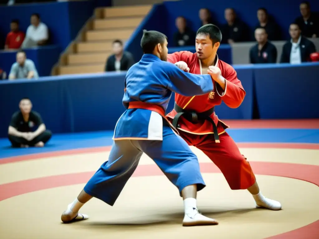 Emocionante lucha rusa Sambo con demostración de habilidades en competencia