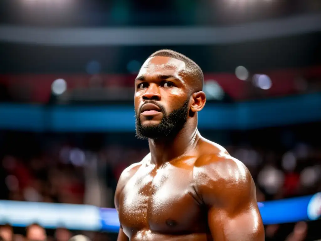 Jon Jones se prepara para la acción en el octágono, con determinación y energía palpable