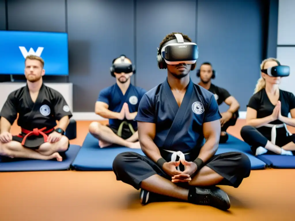 Entrenador de artes marciales guía a estudiantes con VR en práctica marcial a distancia