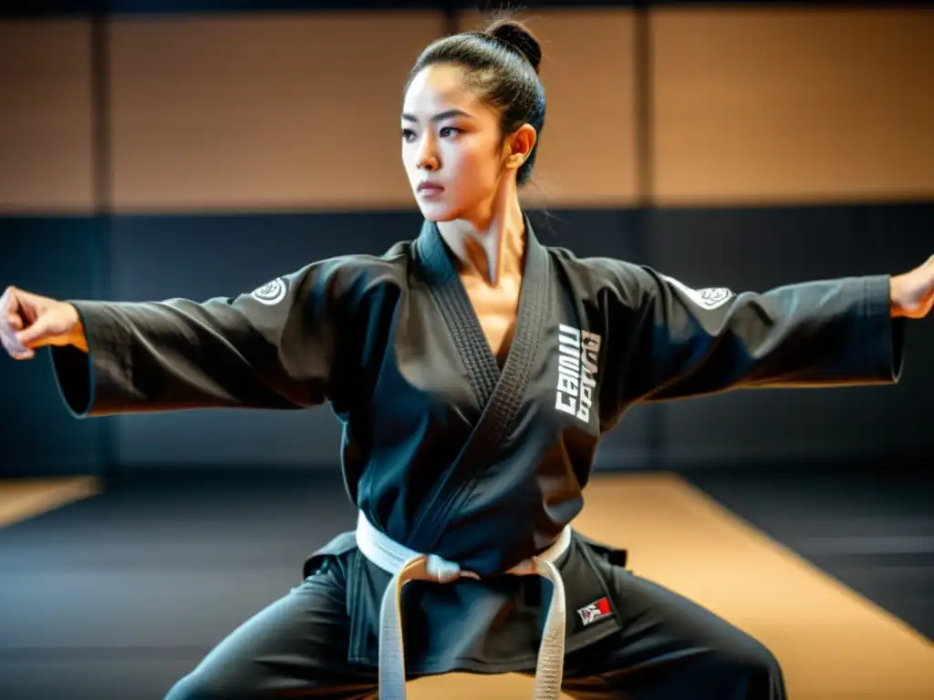 Un entrenador de artes marciales guía una sesión online con intensa concentración