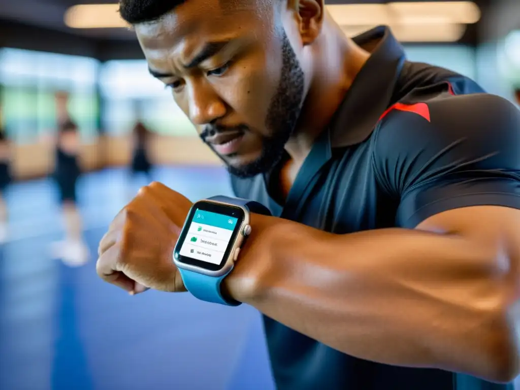 Un entrenador de artes marciales monitorea el rendimiento de sus atletas usando un smartwatch