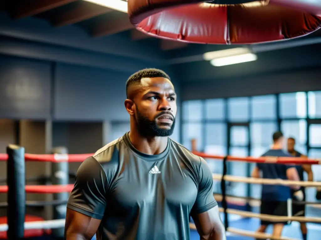 Un entrenador de boxeo profesional demuestra estrategias avanzadas en un gimnasio urbano