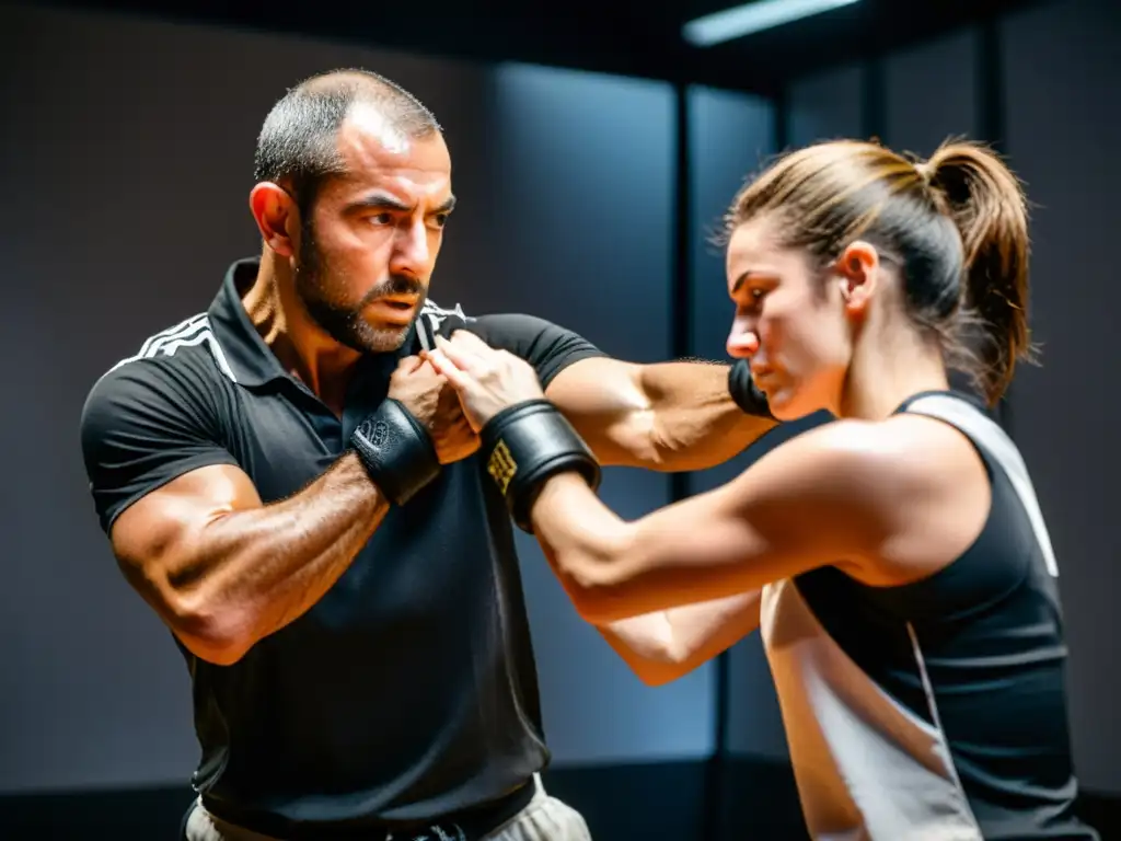 Entrenador de Krav Magá en estudio con banderas de Israel, técnica de defensa personal Israelí