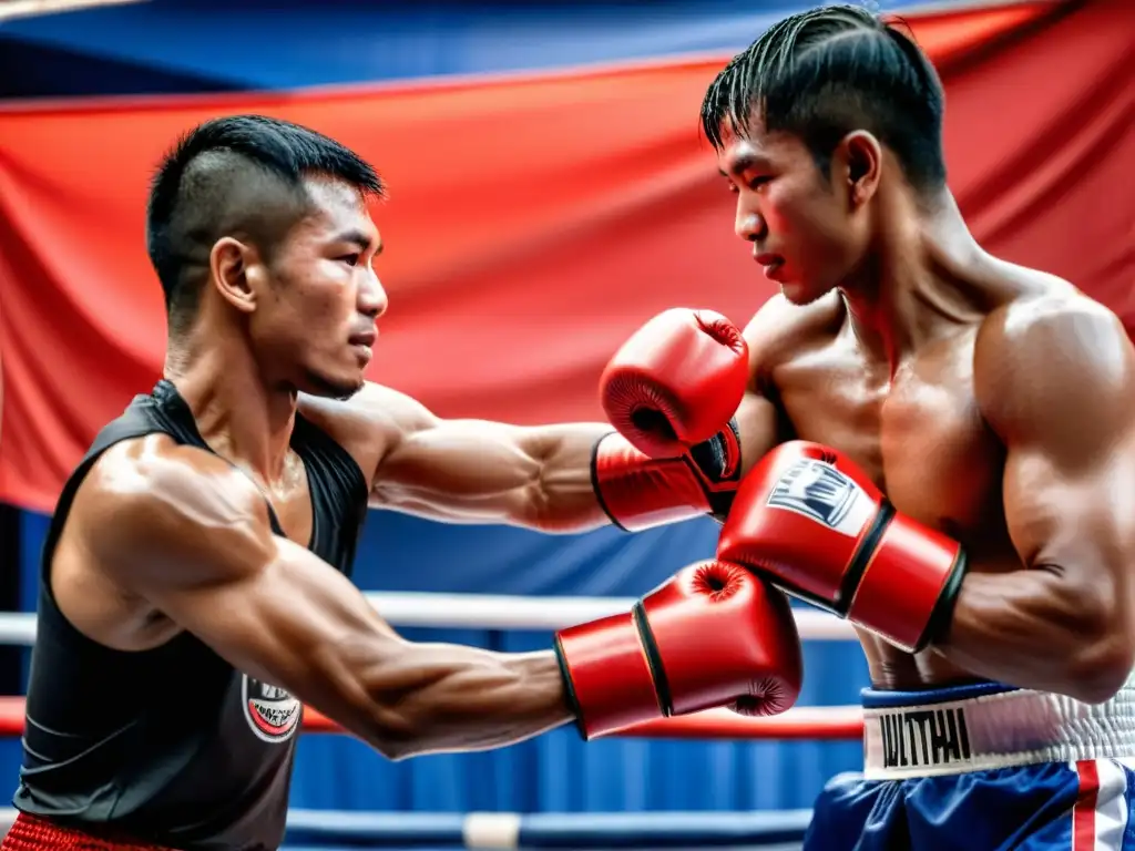 Un entrenador de Muay Thai envuelve las manos de un principiante con vendas rojas, reflejando la determinación de los primeros pasos en el Muay Thai