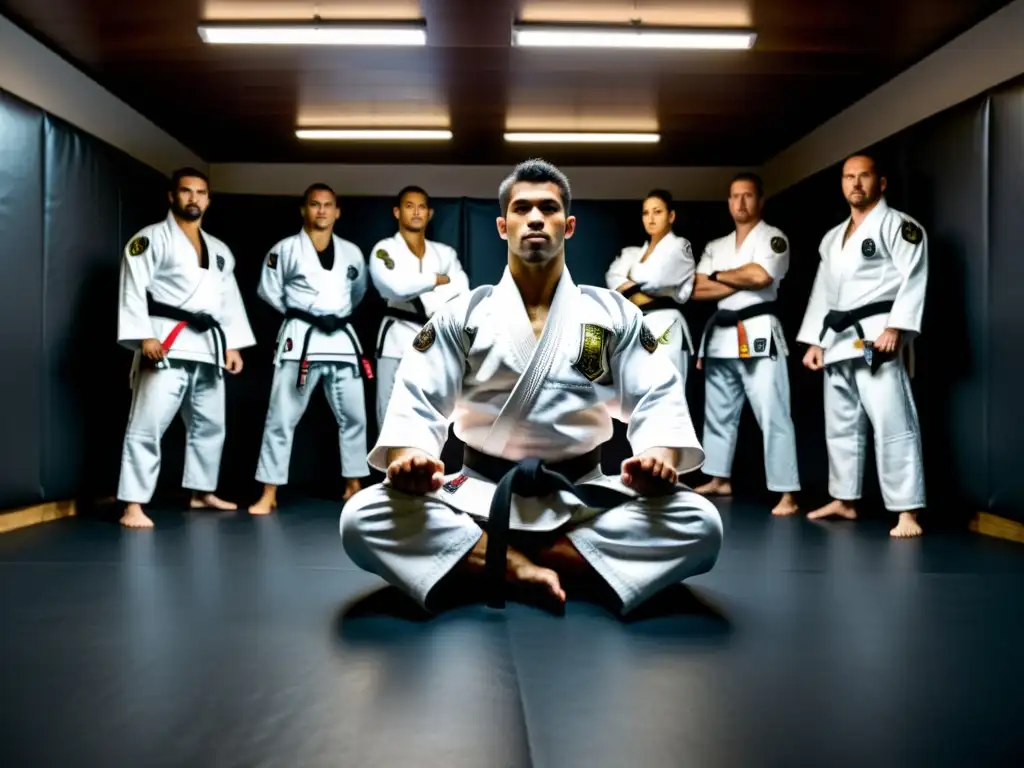 Entrenamiento en una academia de JiuJitsu Brasileño con disciplina y dedicación, en un ambiente tradicional y enfocado