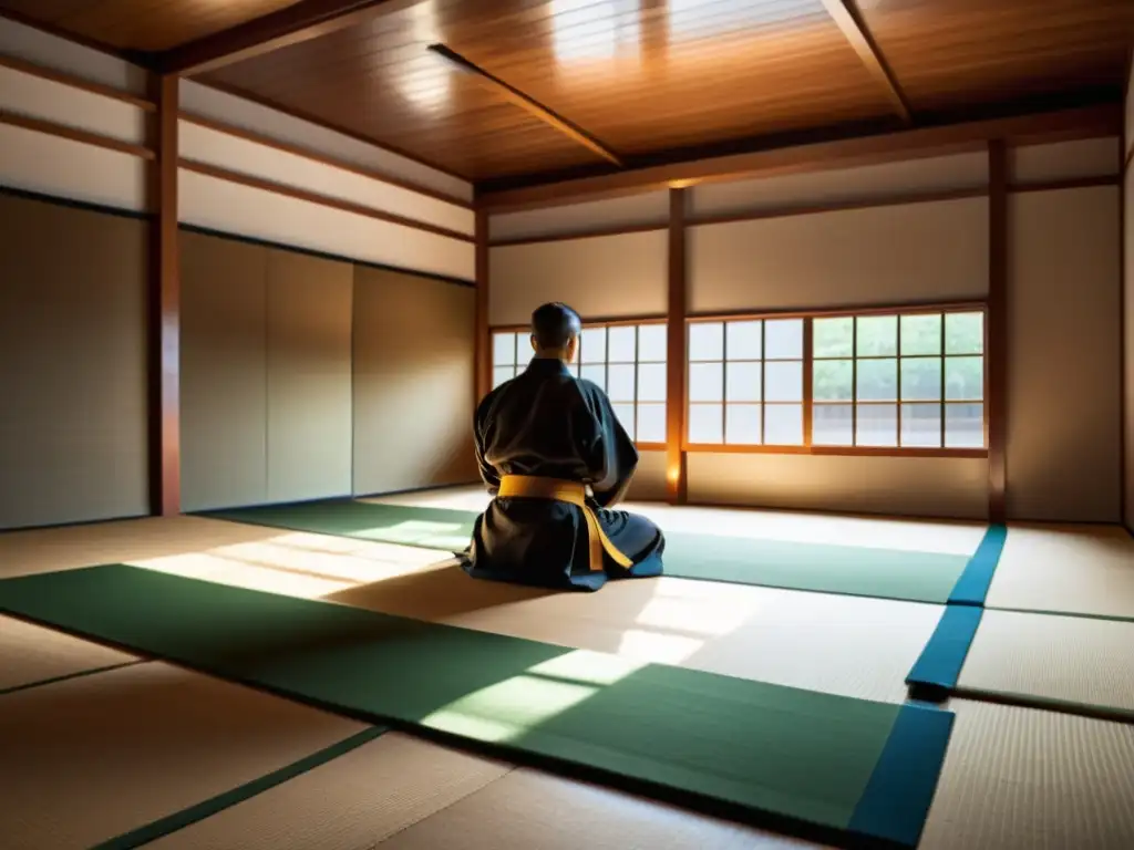 Entrenamiento de artes marciales en un dojo tradicional con superficies adecuadas para prevenir lesiones