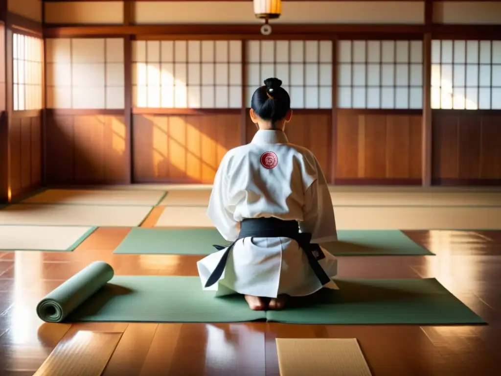 Entrenamiento de artes marciales en un dojo japonés tradicional con luz natural