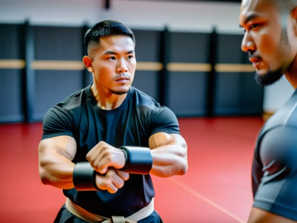 Entrenamiento de artes marciales filipino con wearables en estudio amplio y dinámico