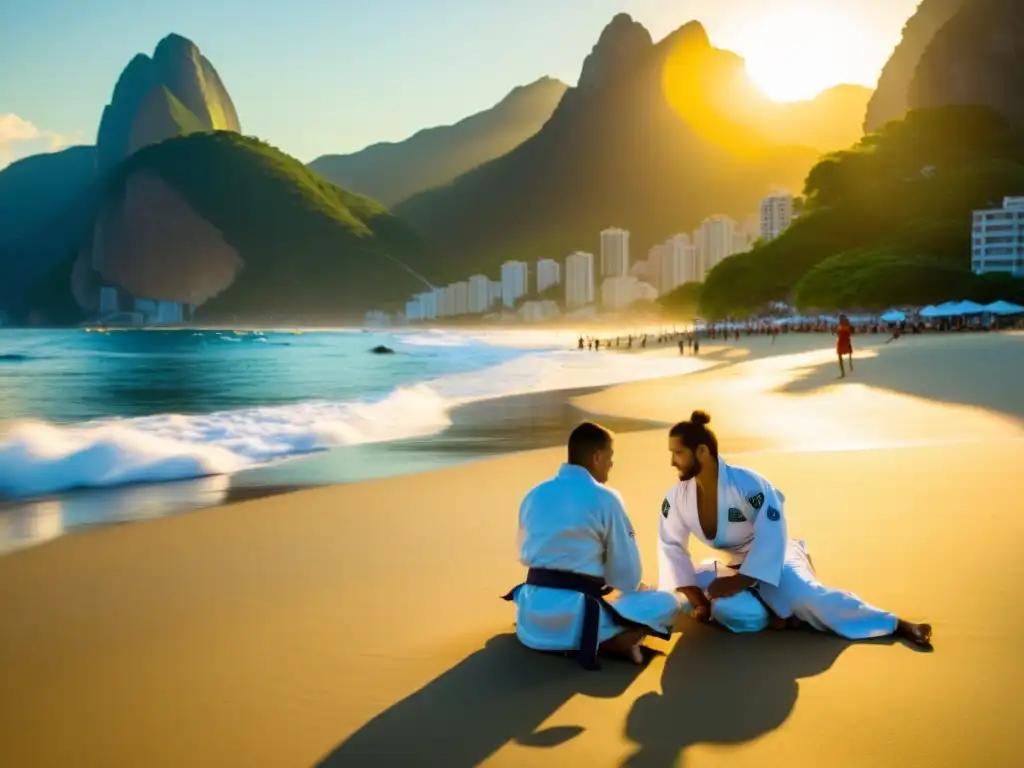 Entrenamiento de Jiu Jitsu Brasileño al atardecer en las playas de Río