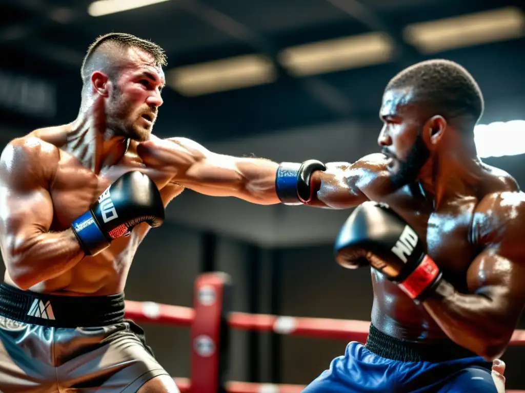 Entrenamiento de campeones artes marciales mixtas en gimnasio de intensidad y determinación