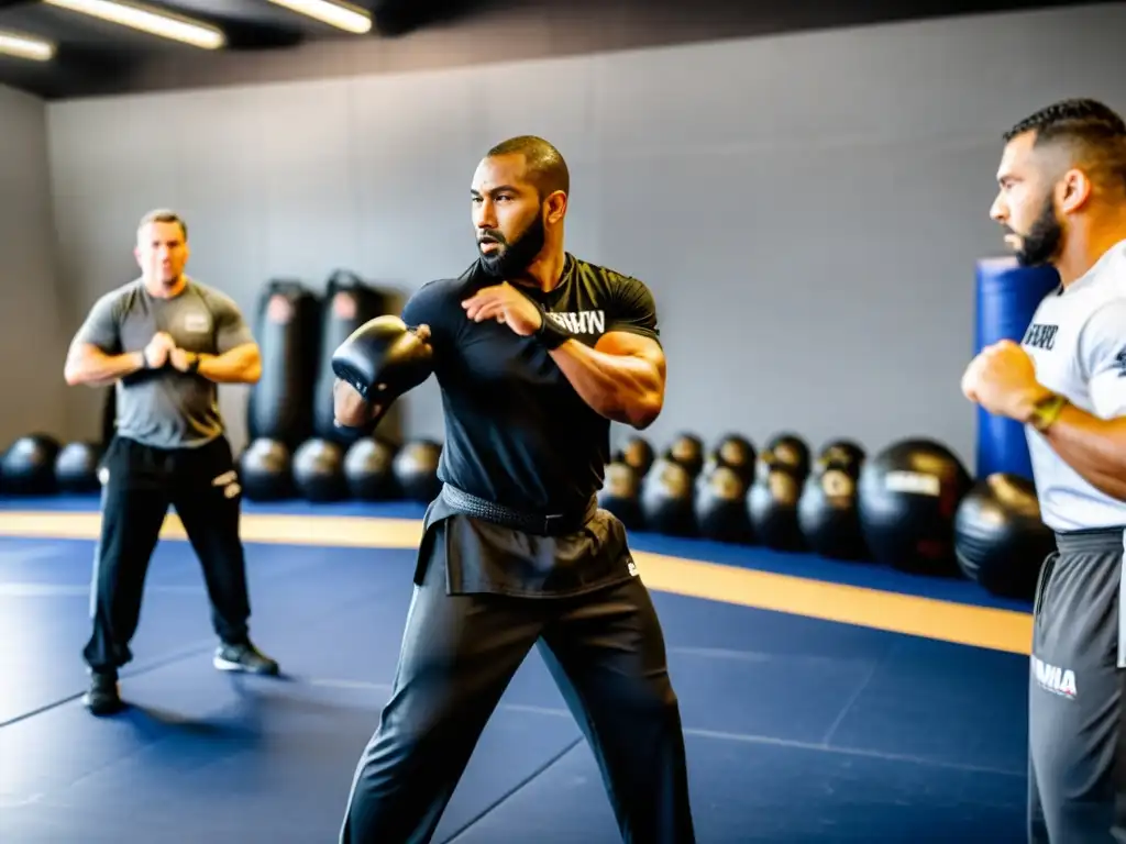 Entrenamiento intenso en clínica de Krav Magá para civiles, mostrando determinación y superación personal