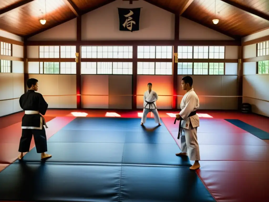 Entrenamiento intenso en un dojo de artes marciales