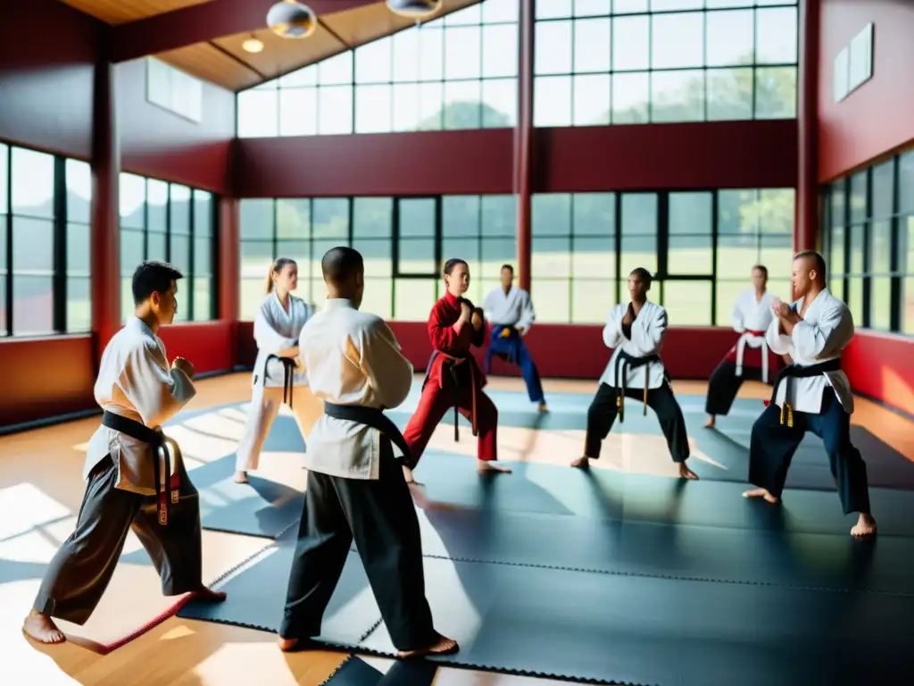 Entrenamiento intenso en un gimnasio de artes marciales, preparación eventos artes marciales