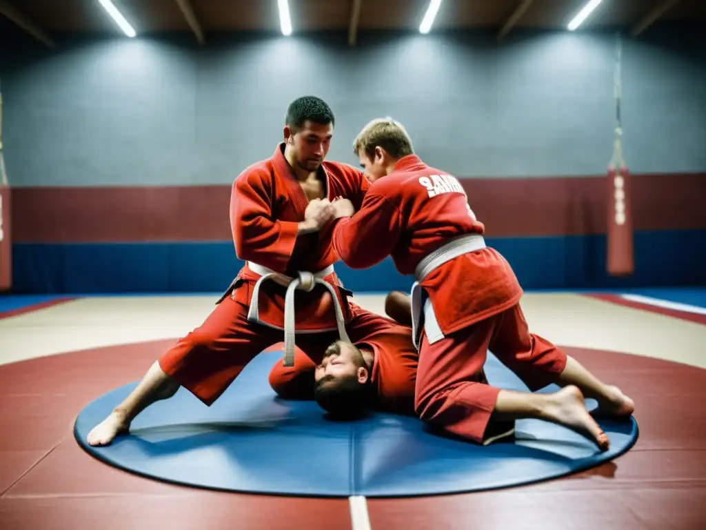 Entrenamiento intenso de Sambo en un gimnasio tradicional en Rusia