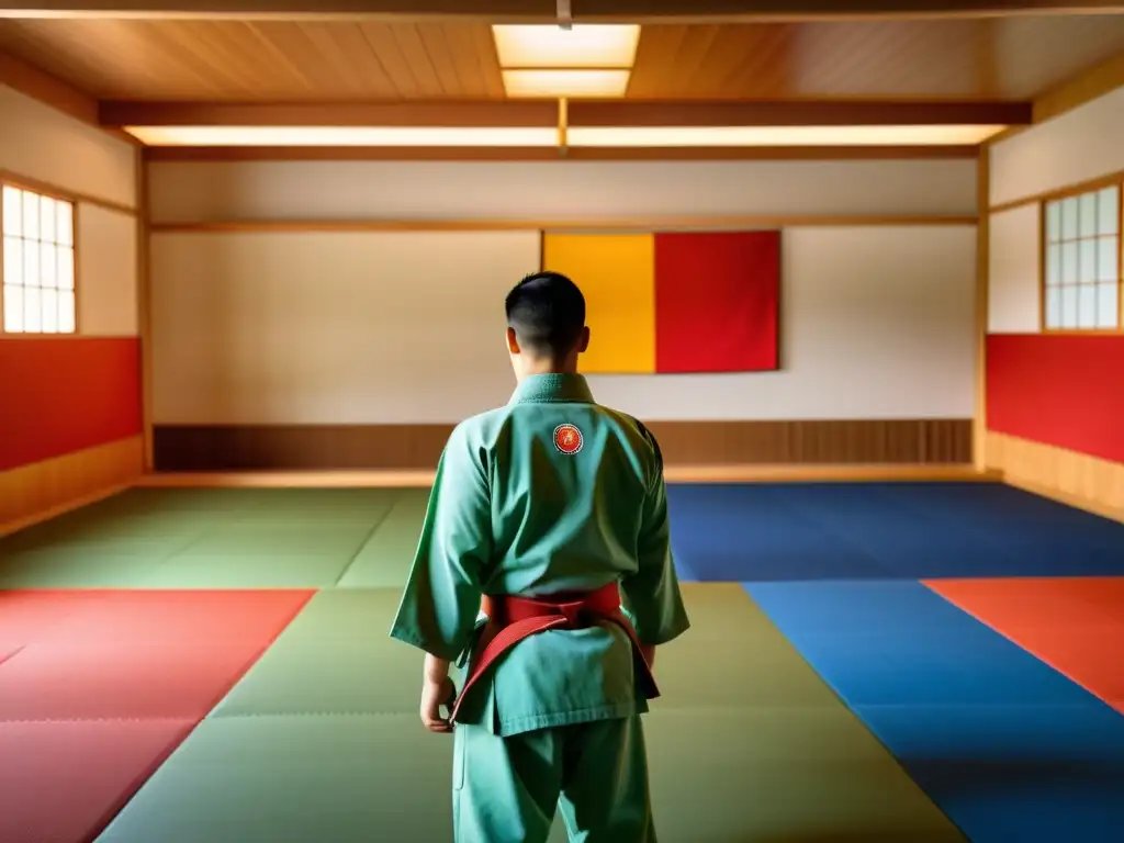 Entrenamiento de judo con significado de colores en el gi en un dojo tradicional