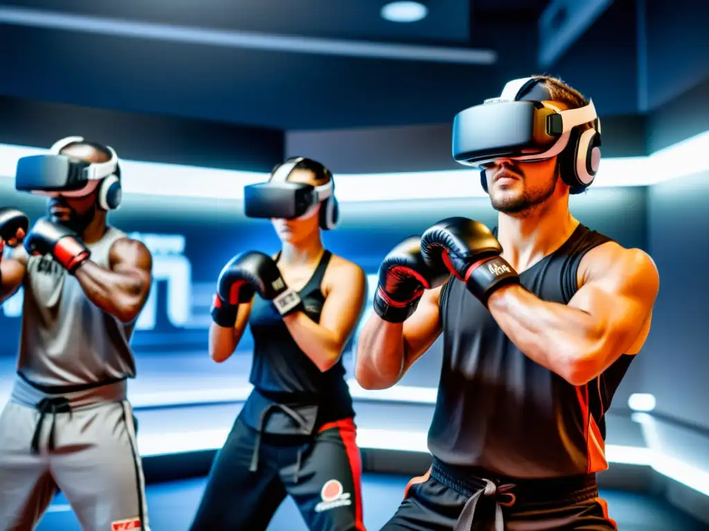 Entrenamiento de MMA en realidad virtual: luchadores enfocados se enfrentan a oponentes virtuales con tecnología de punta