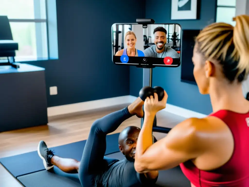 'Entrenamiento online con entrenador personal en casa, intensidad y enfoque en sesión virtual