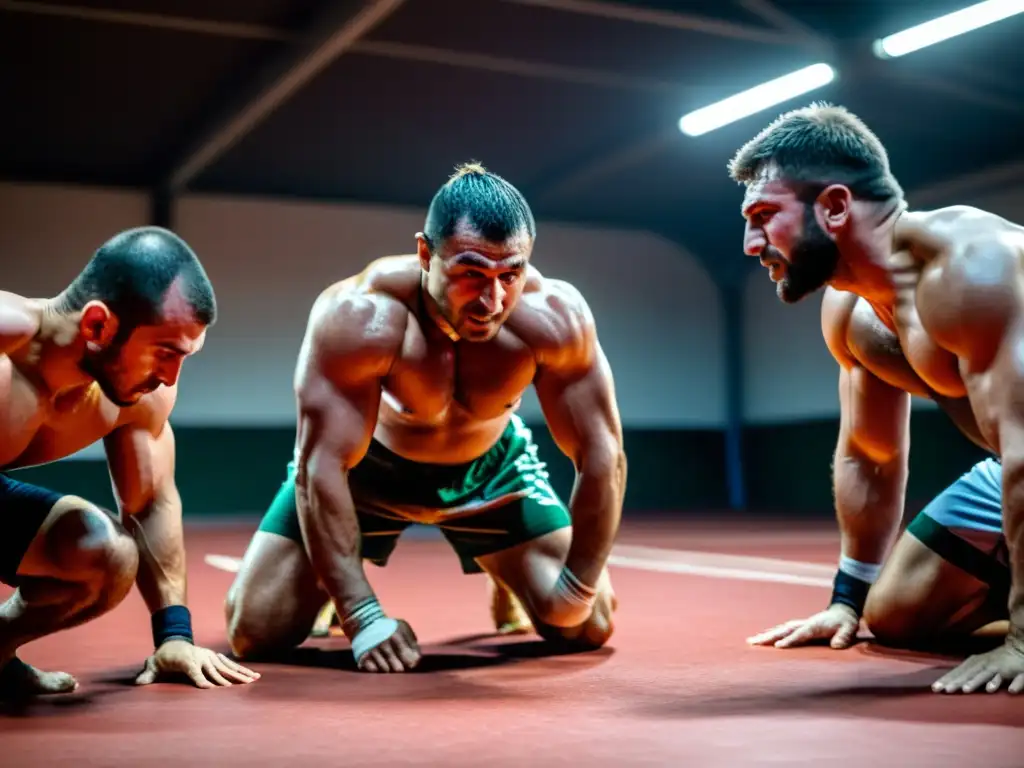 Entrenamientos intensivos de lucha olímpica en Bulgaria: luchadores sudorosos se entrenan con determinación bajo la mirada orgullosa del entrenador