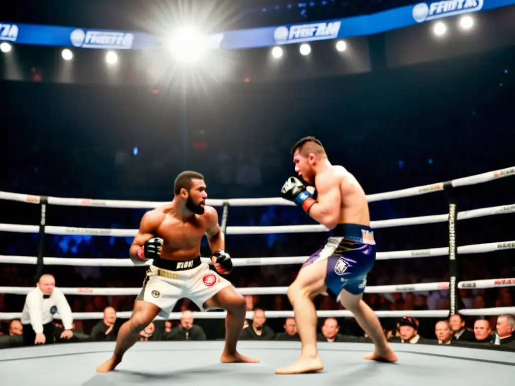 Escena emocionante de pelea de MMA en un estadio lleno