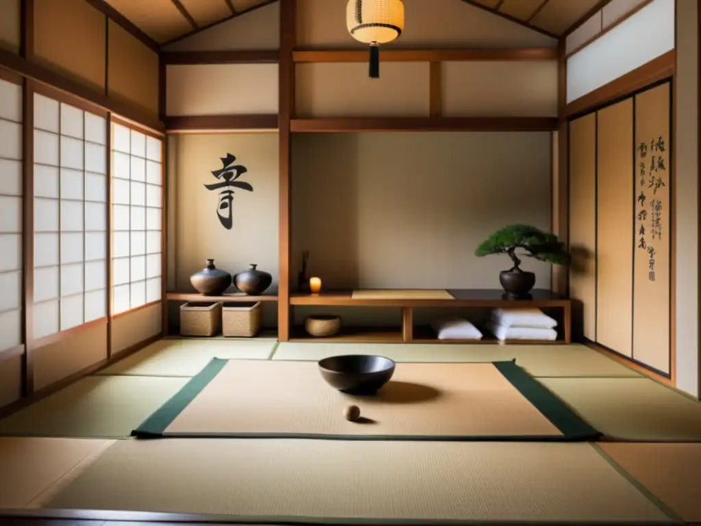 'Crea espacio para entrenamiento de artes marciales en un dojo sereno y minimalista, con tatamis, luz natural y elementos tradicionales japoneses