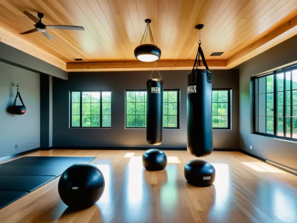 Un espacio de entrenamiento de artes marciales en casa con las mejores máquinas para un entrenamiento completo y enfocado