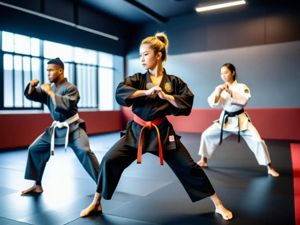 Estudiantes de artes marciales practican con tecnología de vanguardia, fusionando disciplina ancestral con apps de fitness