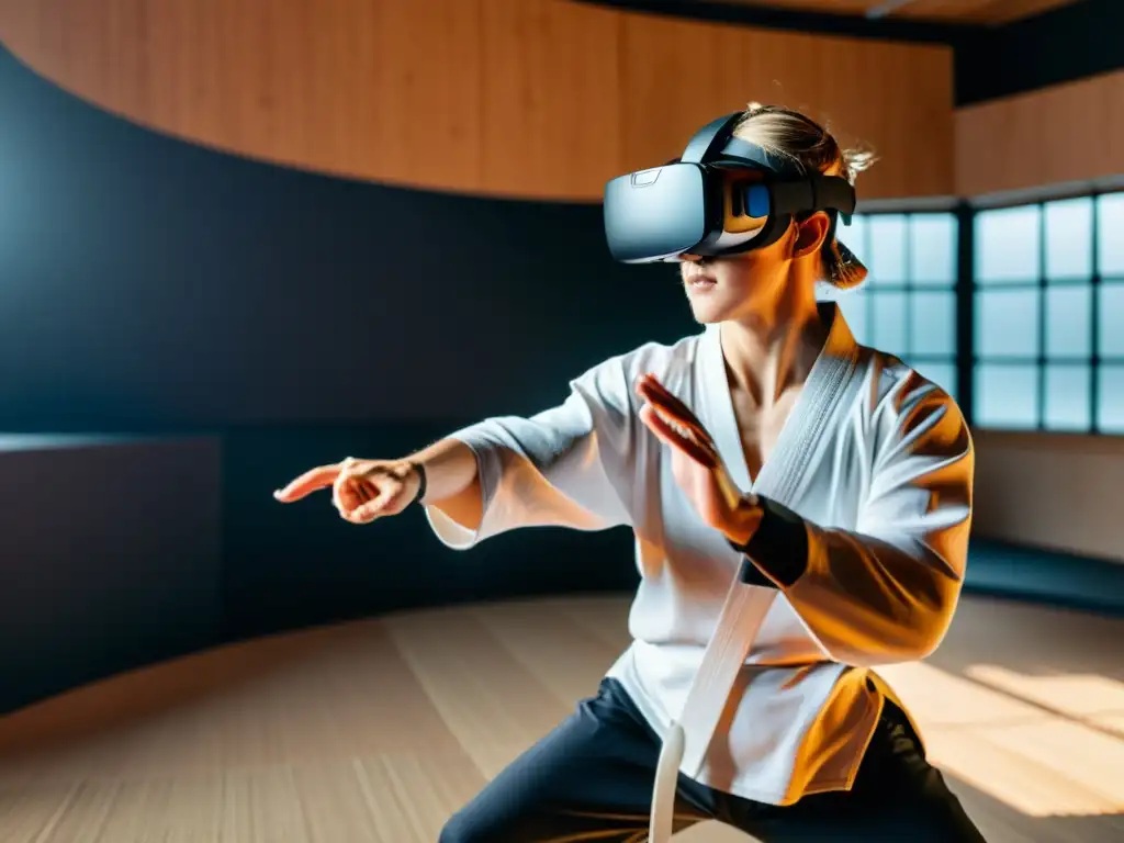 Expertos en artes marciales y realidad virtual Experto en artes marciales usando realidad virtual para análisis de movimientos