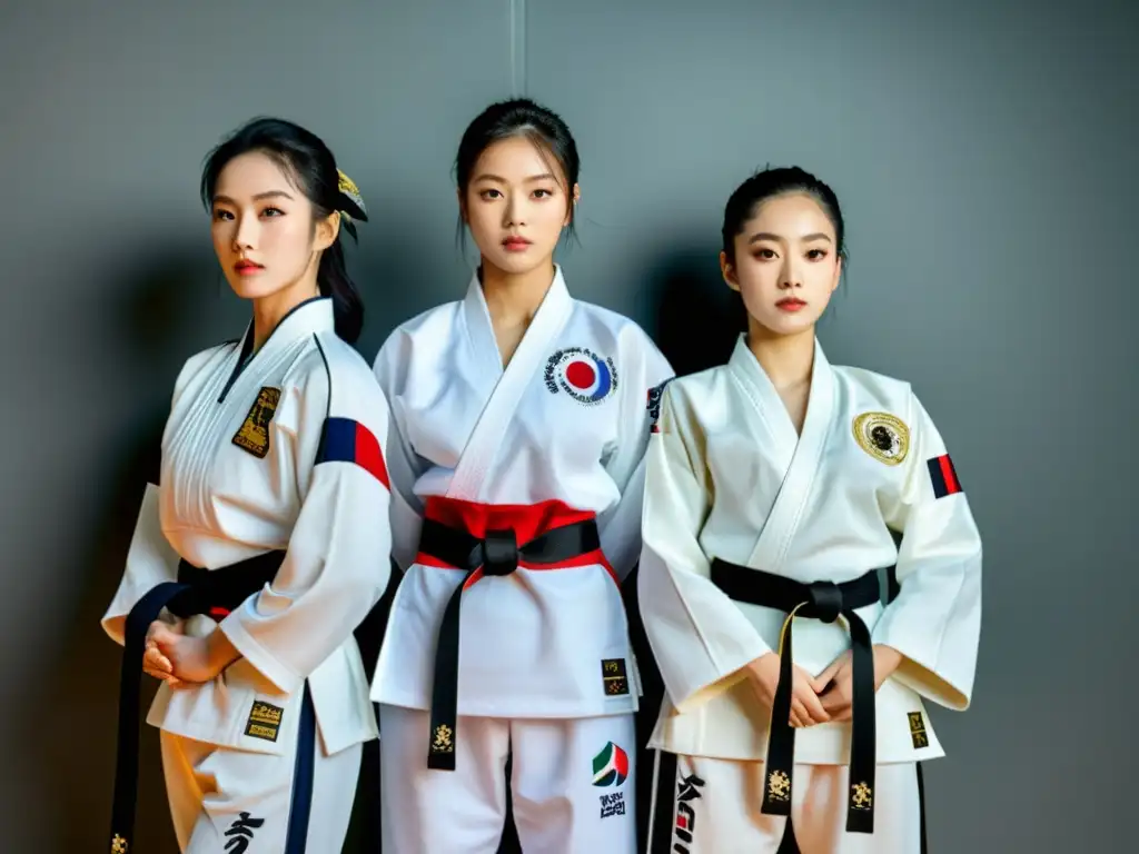 Expertos en Taekwondo con Doboks de calidad precio, mostrando detalle y flexibilidad en sus uniformes