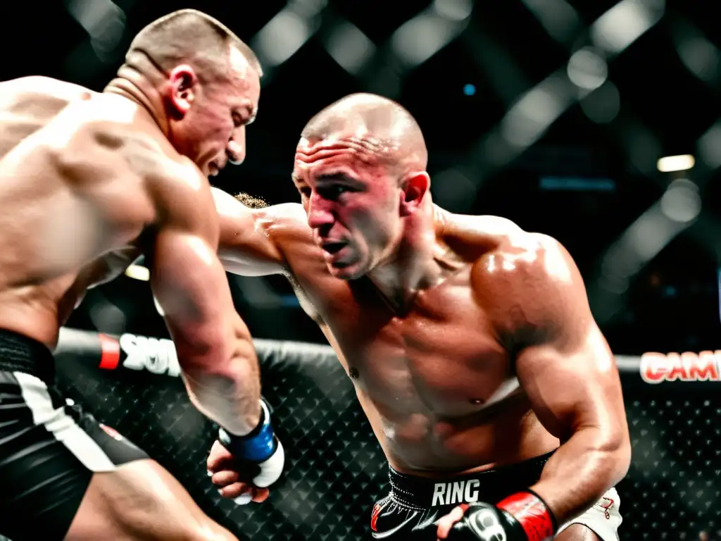 Georges StPierre muestra su filosofía de lucha en una intensa mirada durante el combate, con sudor en la frente