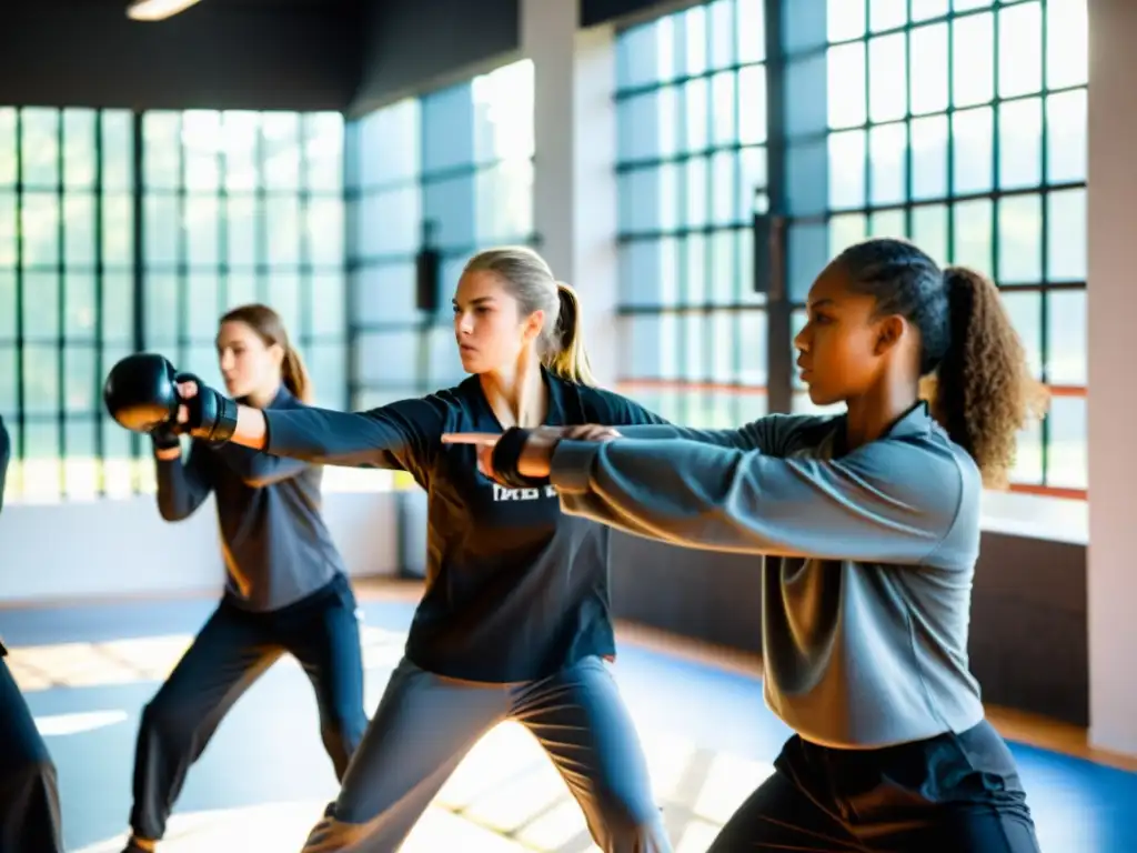 Un grupo de adolescentes practica Krav Magá en un espacio amplio y luminoso, guiados por un instructor experimentado