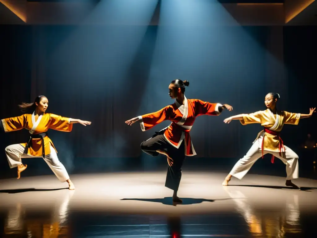 Grupo fusiona artes marciales y danza con pasión y armonía en estudio iluminado