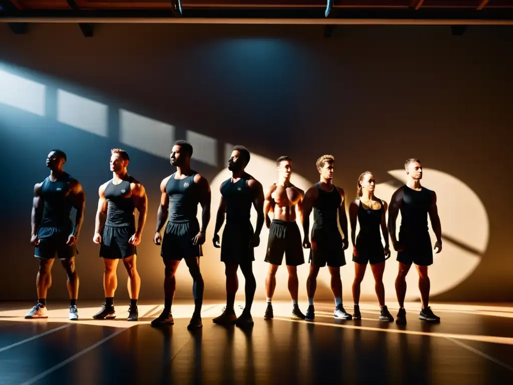 Un grupo de atletas practica ejercicios de sombras para coordinación en un gimnasio