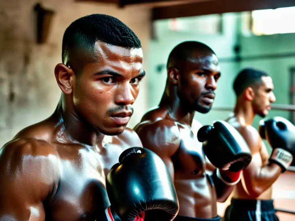 Grupo de boxeadores cubanos perfecciona boxeo en gimnasio, con determinación y pasión palpable