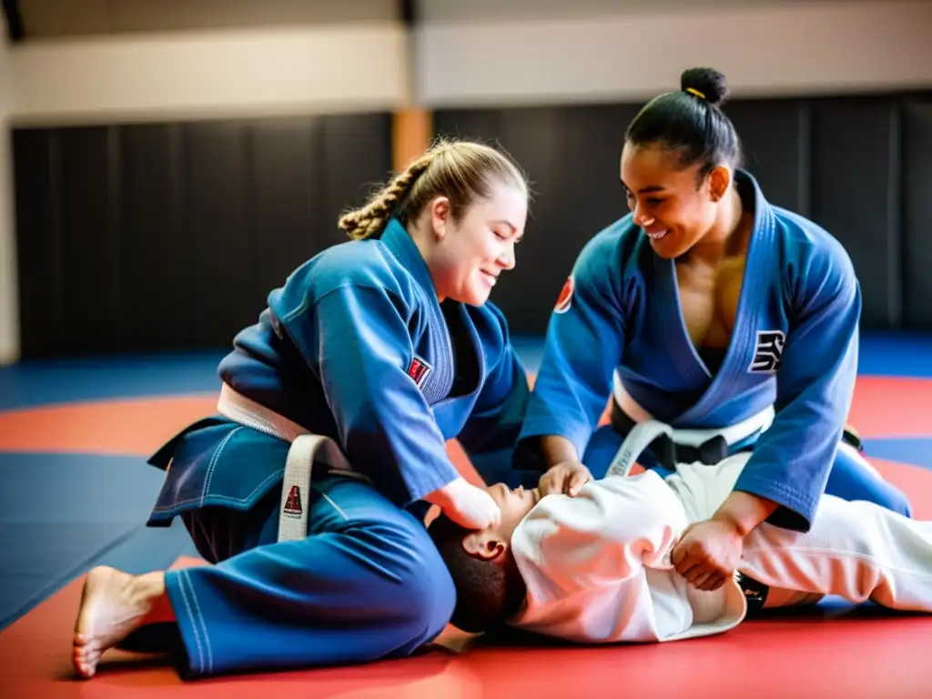 Grupo diverso practica JiuJitsu adaptativo, resaltando la inclusión y fortaleza de personas con discapacidad