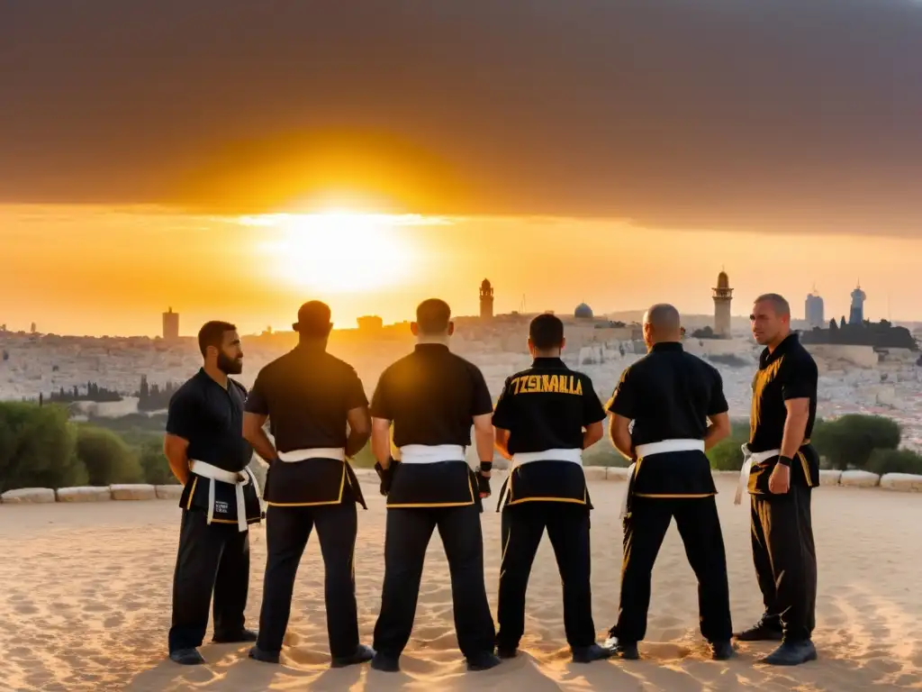 Grupo en entrenamiento de Krav Maga al atardecer en Jerusalén