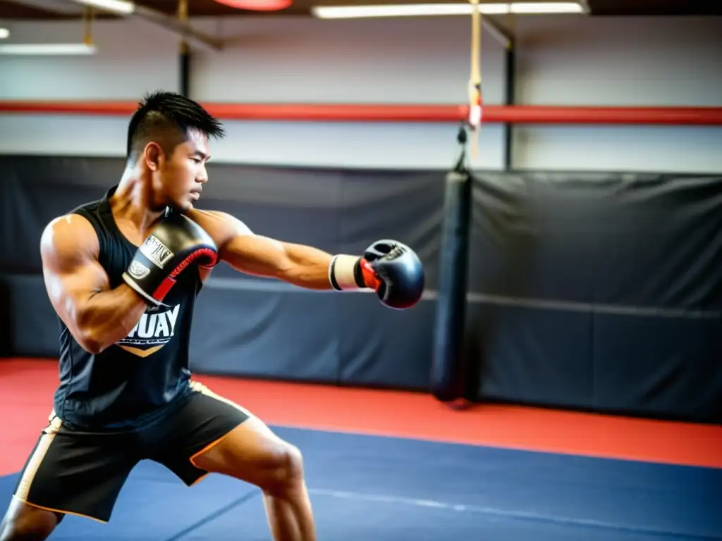 Grupo de estudiantes siguiendo las instrucciones expertas del instructor de Muay Thai, en un gimnasio bien equipado