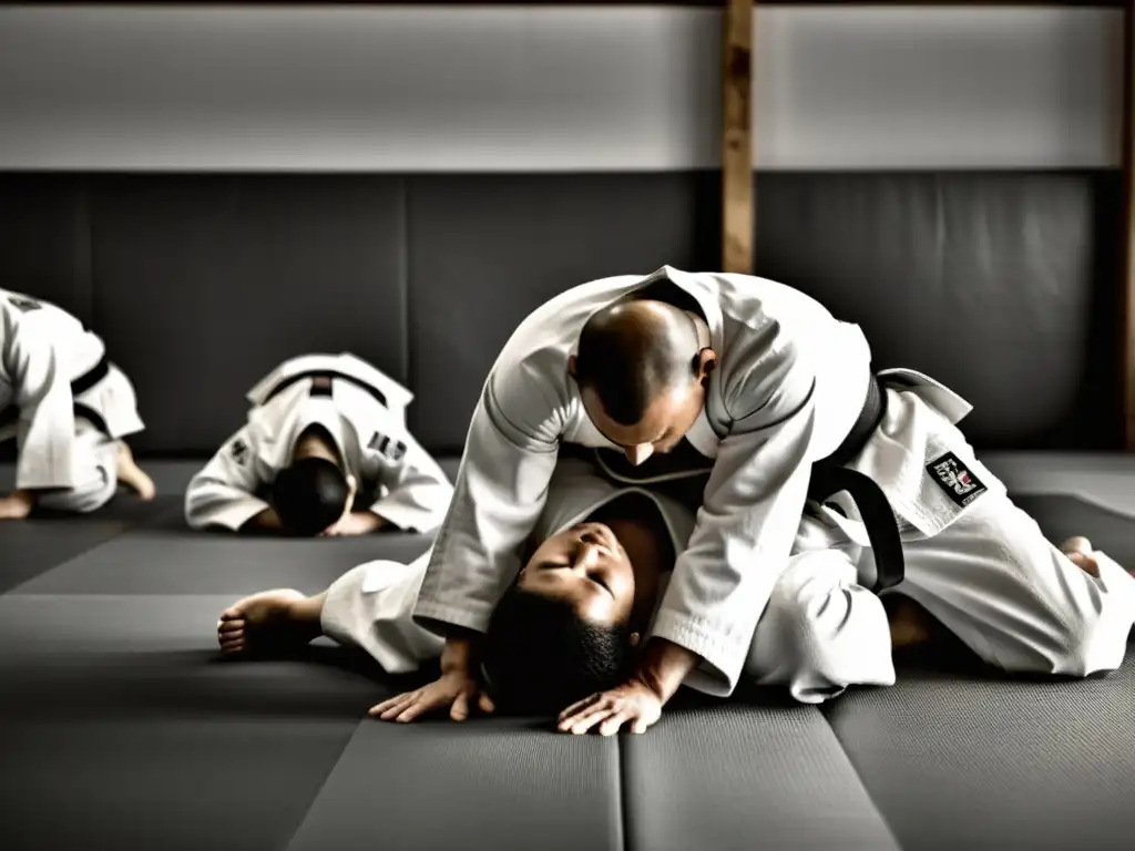 Grupo de judokas concentrados en la práctica de judo en un dojo soleado, capturando la trayectoria del judo en América