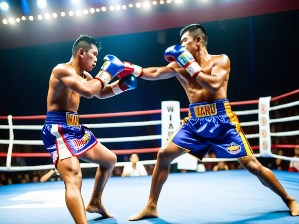 Grupo de luchadores de Muay Thai realizando la danza Wai Kru Ram Muay antes de una pelea