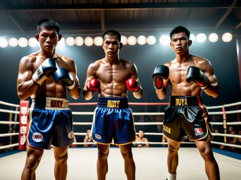 Grupo de luchadores tailandeses se preparan para un histórico campeonato, reflejando la dedicación y la historia de los títulos mundiales Muay Thai