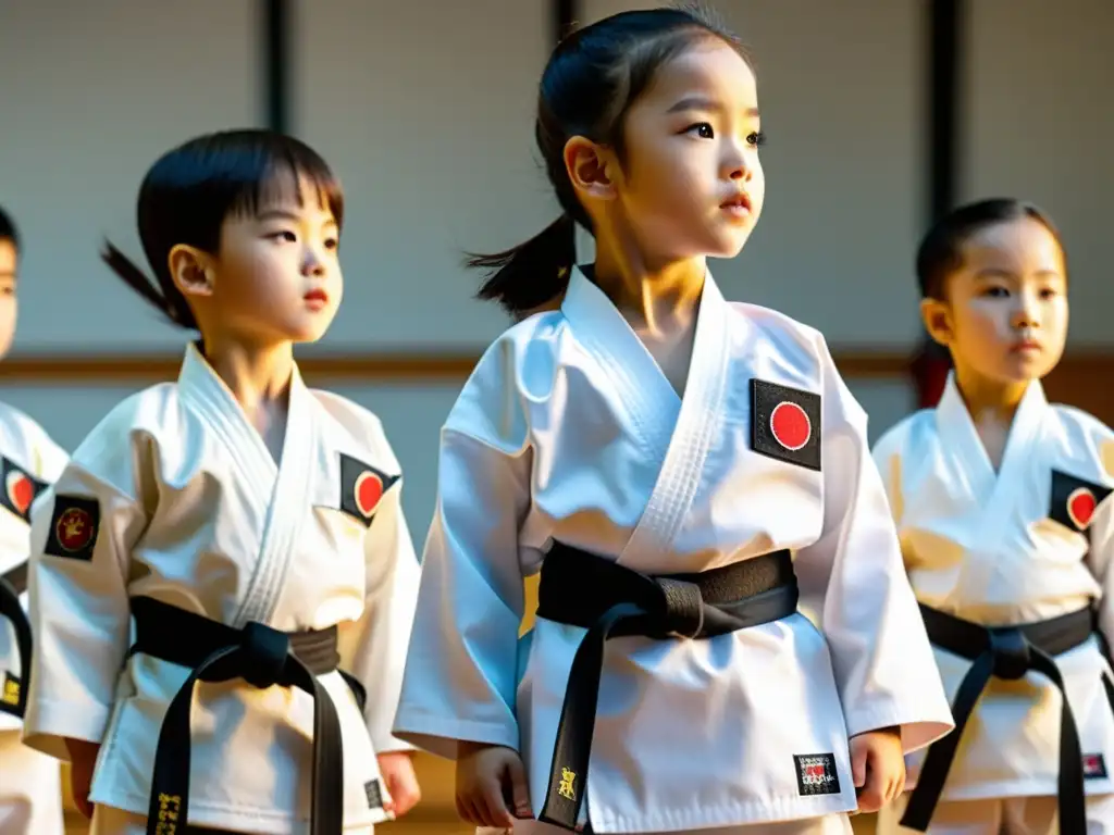 Grupo de niños en formación de Taekwondo usando Doboks blancos