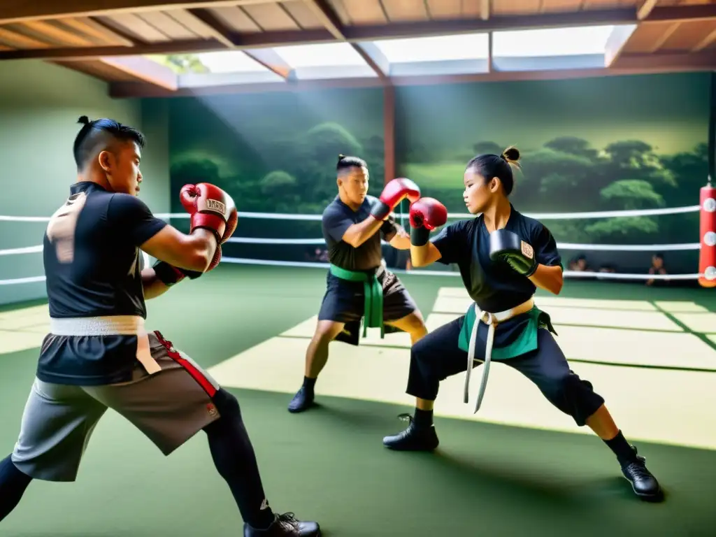 Grupo de practicantes de artes marciales filipinas con tecnología vestible, mostrando la fusión de tradición e innovación en el entrenamiento