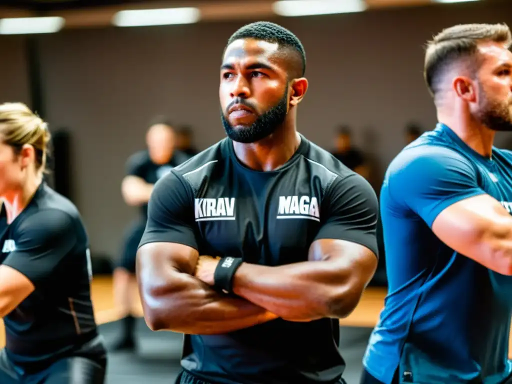 Grupo de practicantes de Krav Magá con diferentes escudos de entrenamiento