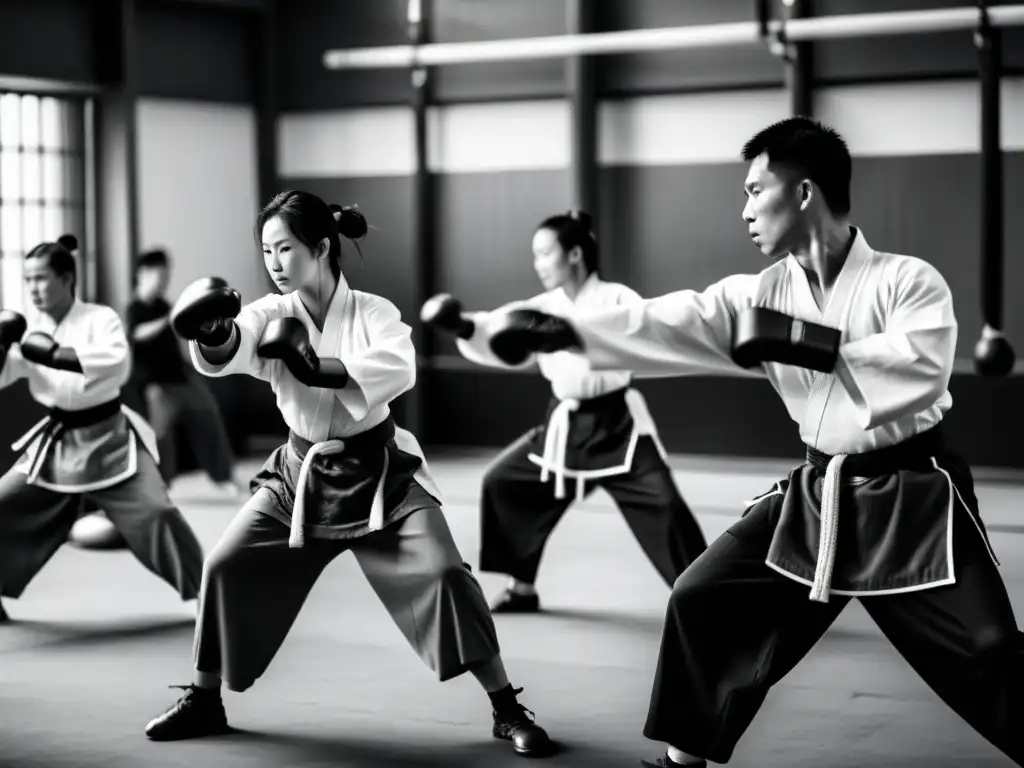 Un grupo de practicantes de San Shou se someten a intenso entrenamiento, demostrando determinación y disciplina