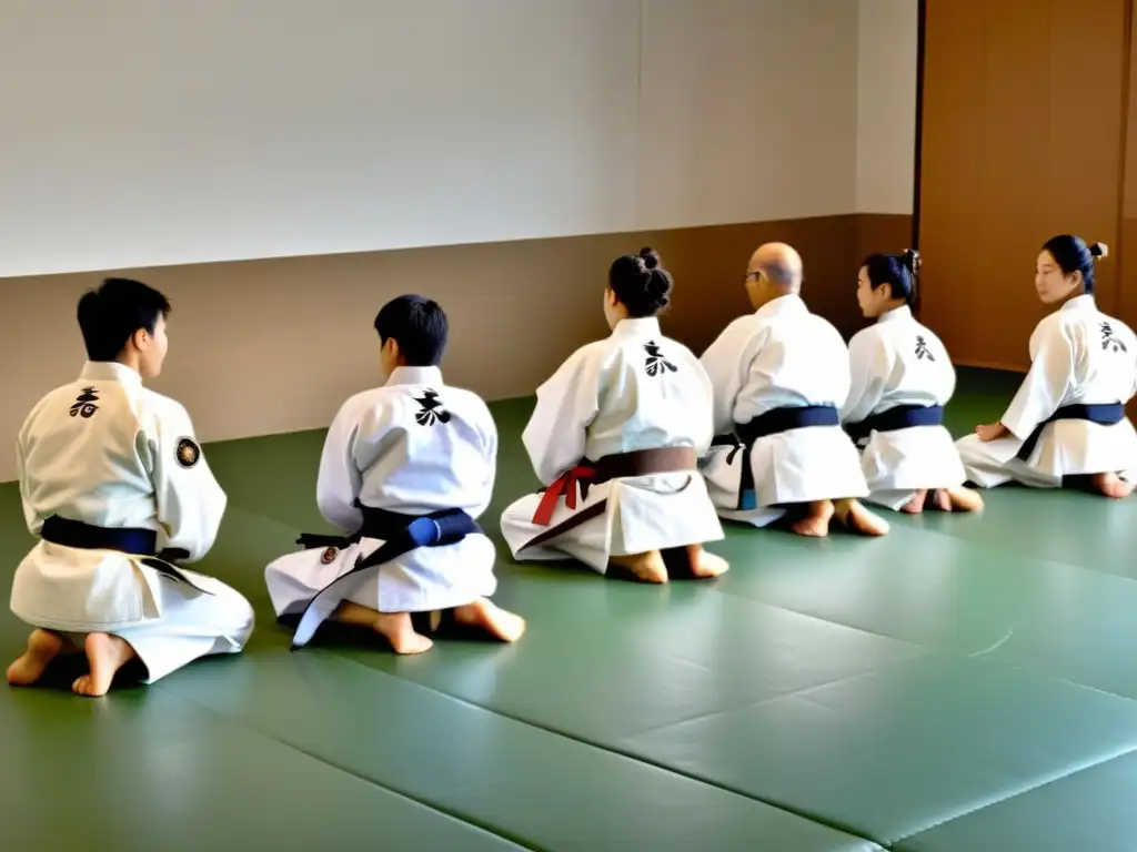 Grupo de practicantes de judo de las Américas en un dojo tradicional, demostrando disciplina y respeto por la trayectoria del judo en América