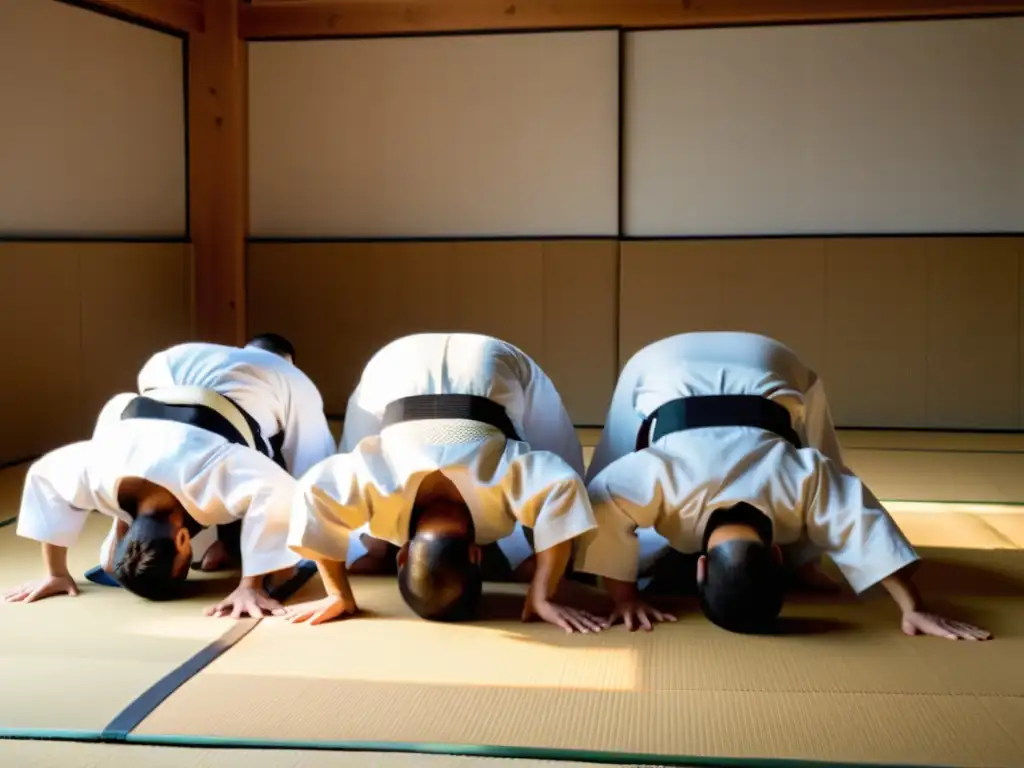 Grupo de practicantes de judo en un dojo tradicional en Tokio