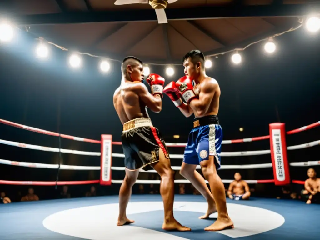 Un grupo de practicantes de Muay Thai en un gimnasio, con el instructor demostrando una patada