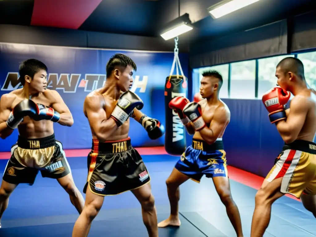 Un grupo de practicantes de Muay Thai se entrena intensamente en un estudio virtual