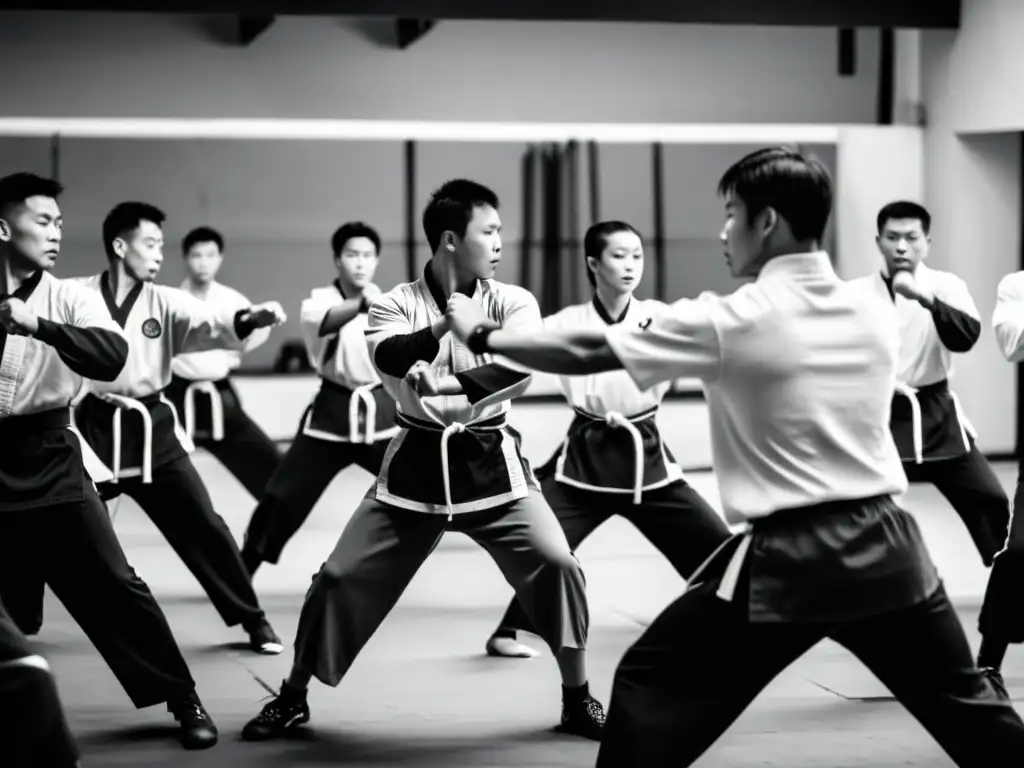 Grupo de practicantes de Wing Chun en una clínica tradicional, enfocados en mejorar técnica y velocidad