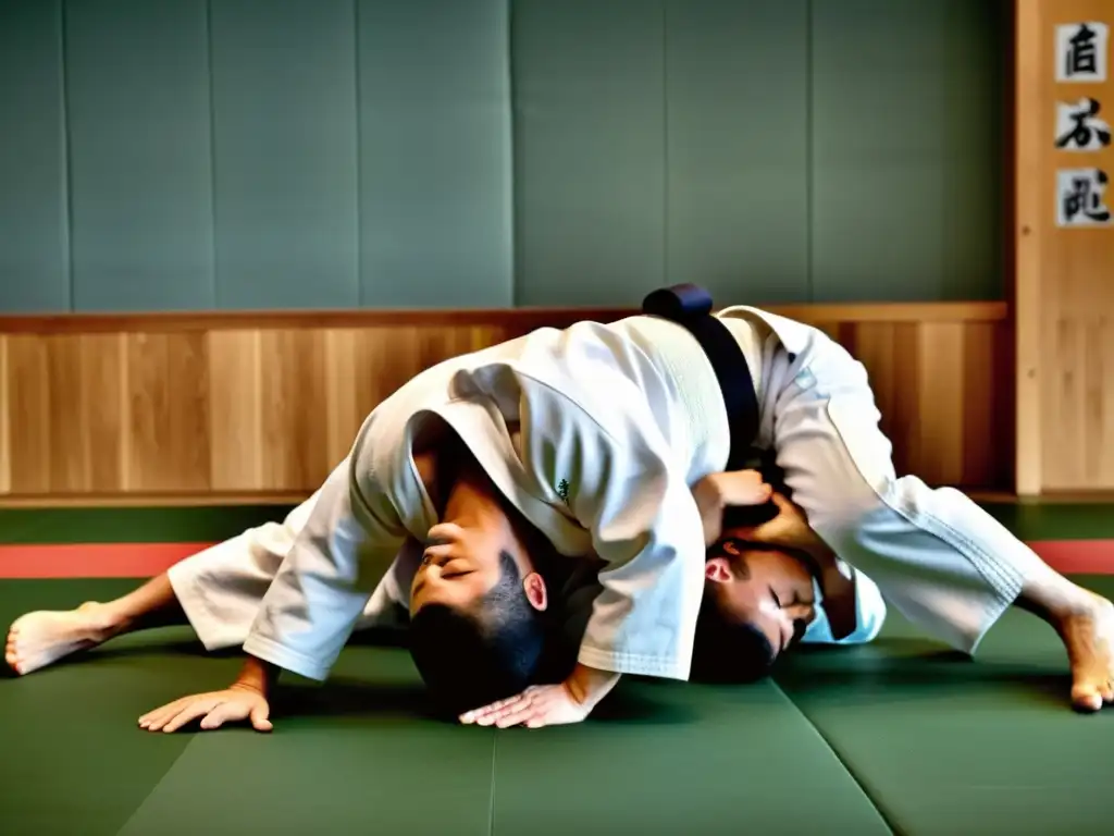 Un grupo de judokas perfecciona técnicas en un dojo de Tokio, mostrando dedicación y maestría en el Judo